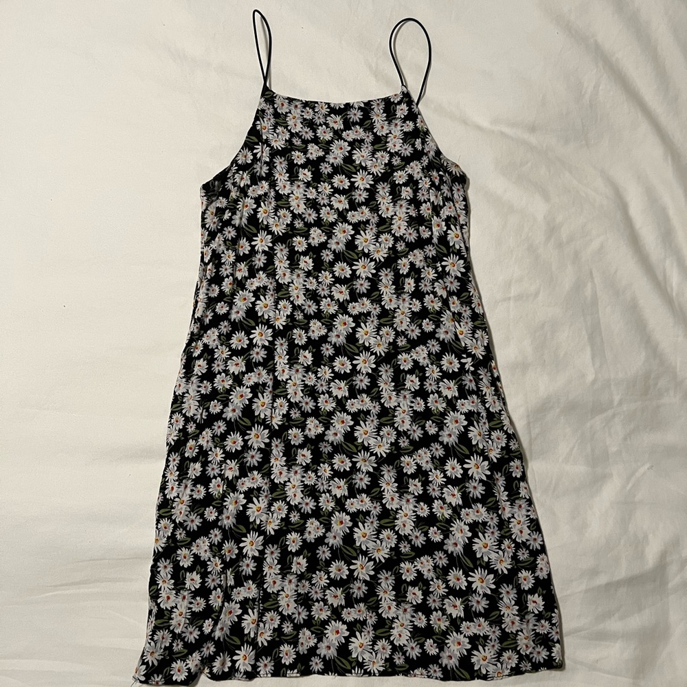 Aqua Black and Flower Print Dress